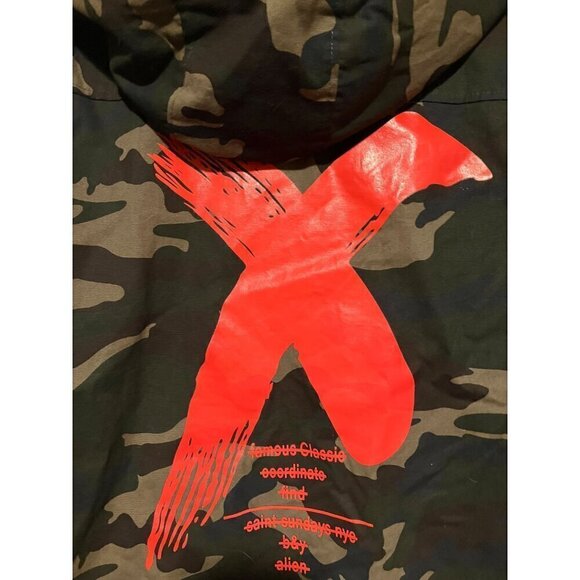 SZS Hooded Camo Jacket XL Canvas Oversized Gorpcore Graphic Print Spellout - Picture 11 of 13